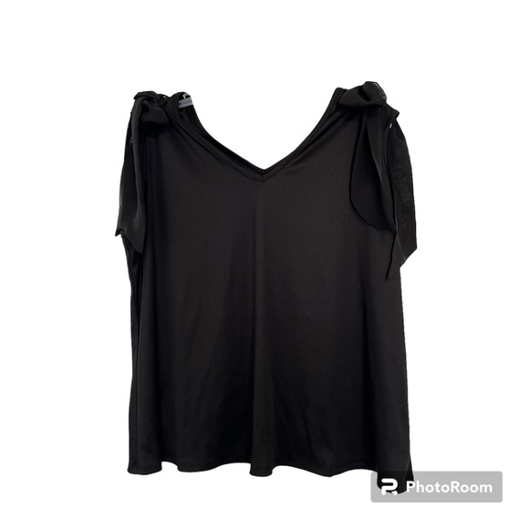 Cato Tops - Cato size XL black ribbed tank with ribbons on shoulders